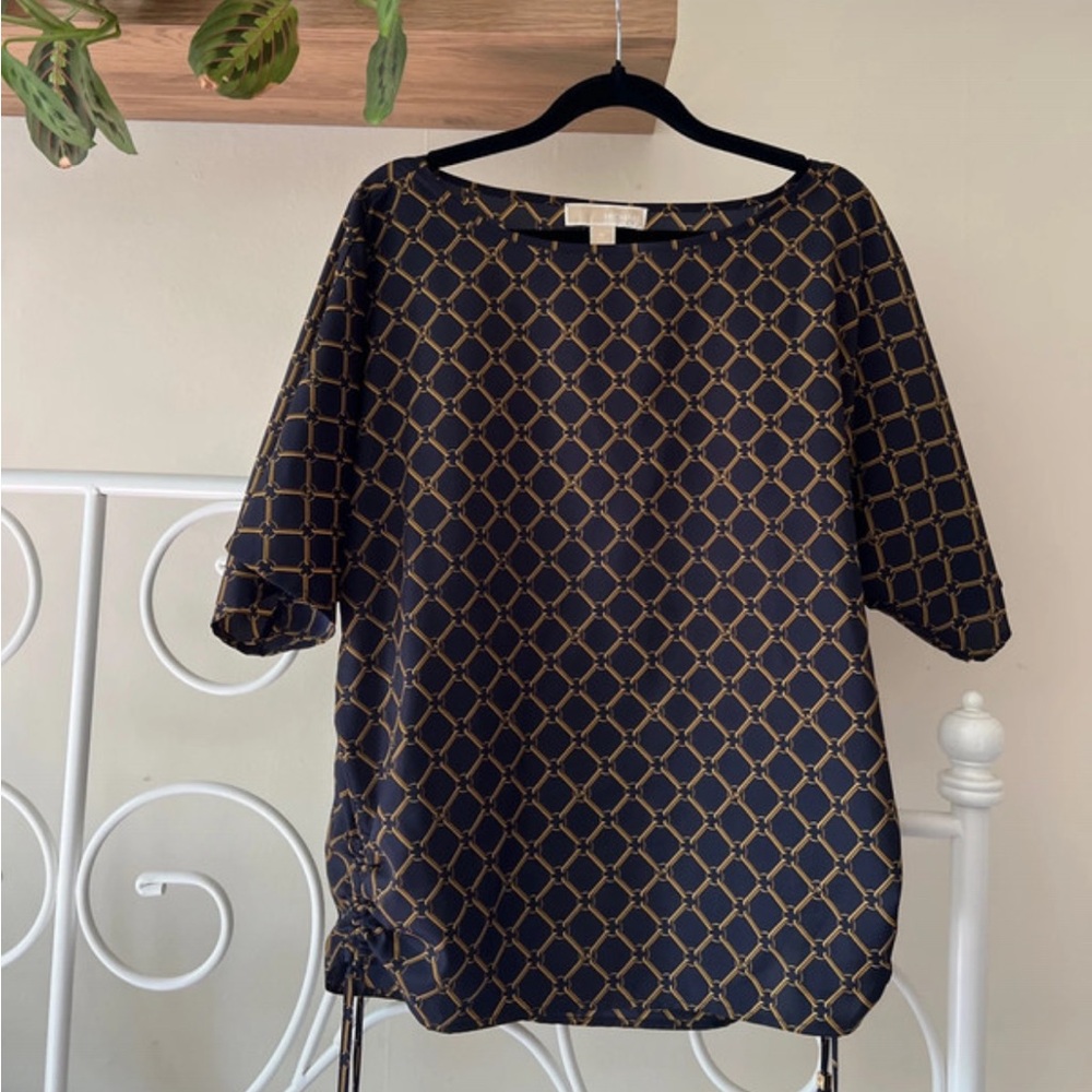 Michael Kors Blue and Gold Geometric Blouse